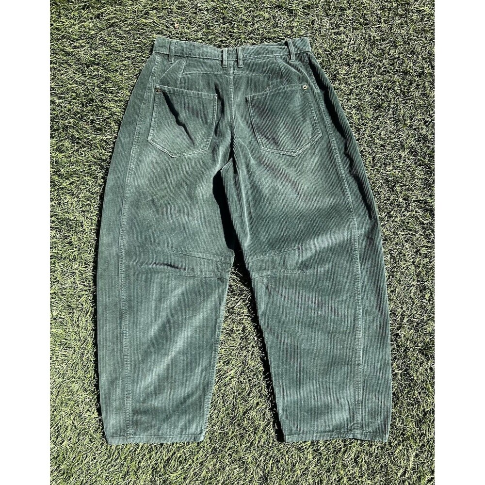 Free People We The Free Good Luck Mid Rise Corduroy Barrel Jeans Green 27 Boho - Picture 10 of 13